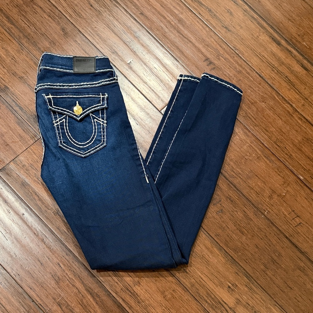 True Religion Navy Skinny Jeans with Contrast White Stitching